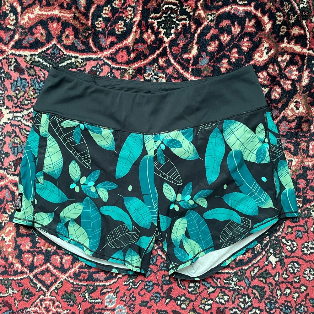 Oiselle Long Roga Athletic Running Shorts Leaf Print 8